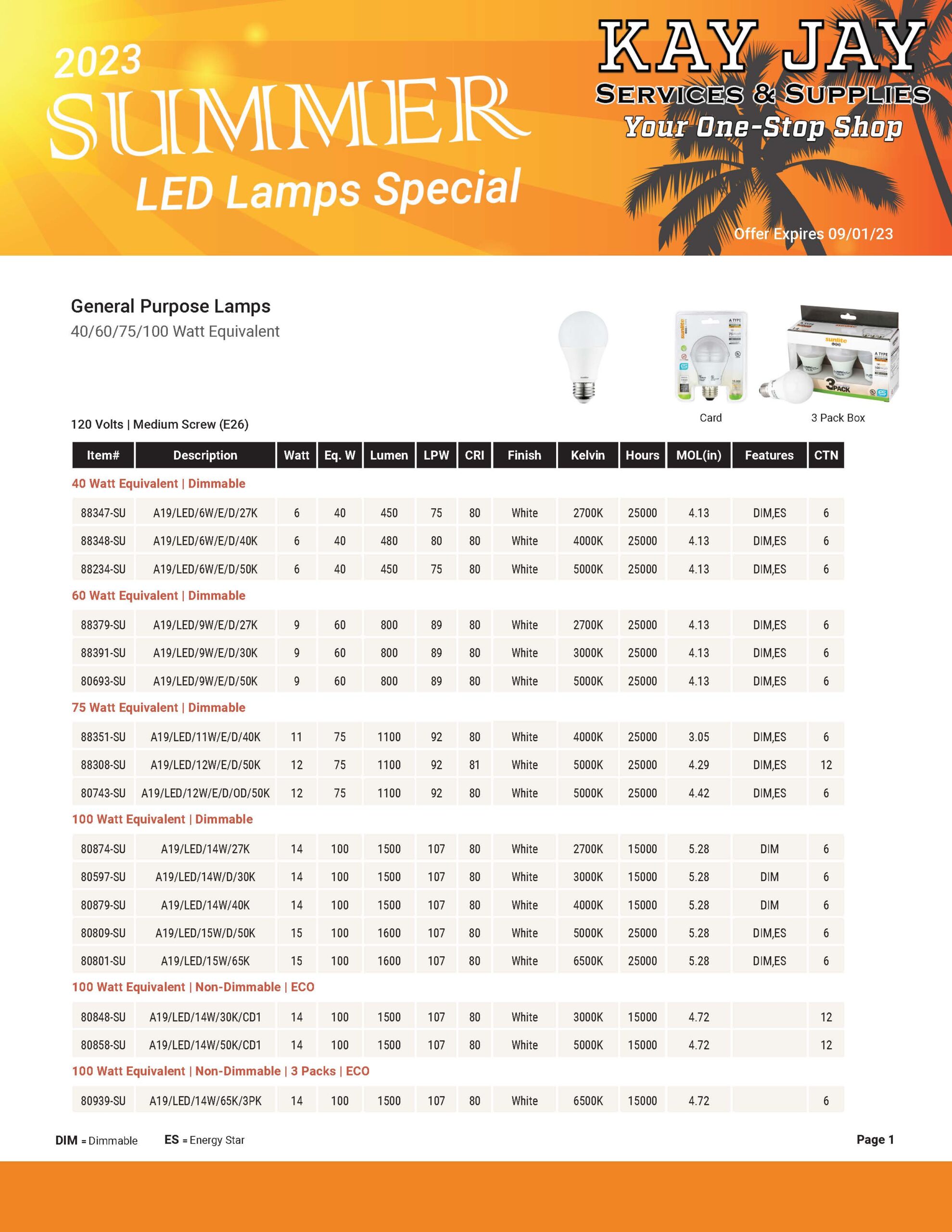 General Purpose Lamps, 40/60/75/100 Watt Equivalent