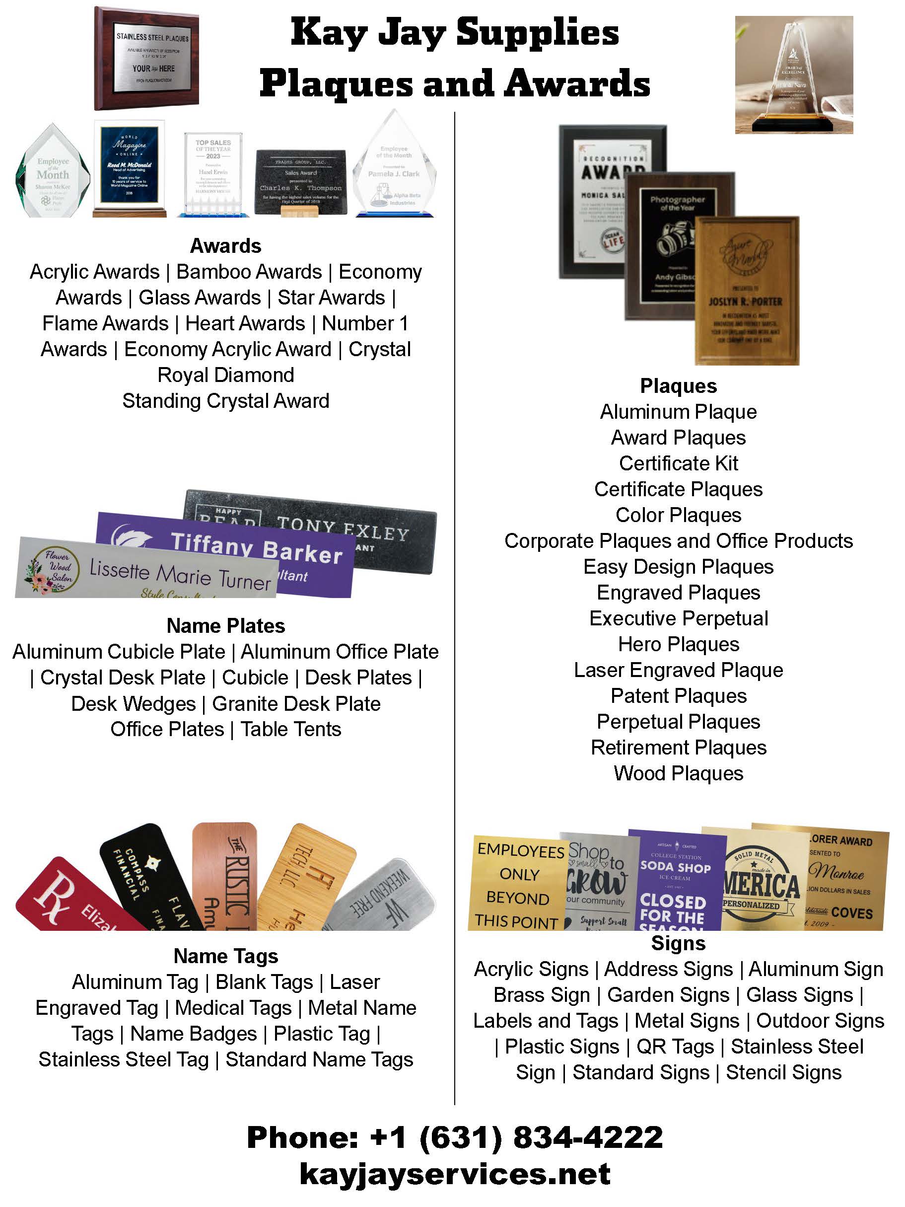 Awards, Name Plates, Name Tags, Plaques, Signs